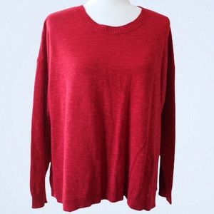 EILEEN FISHER Lightweight Red Sweater w/ Step Hem & Split Sides